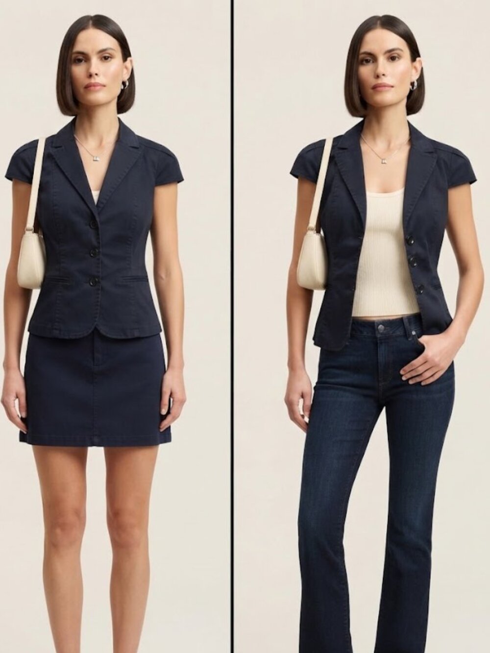 Ann Taylor Vintage Y2K Navy Blue Short-Sleeve Tailored Cap Sleeve Blazer Vest 2